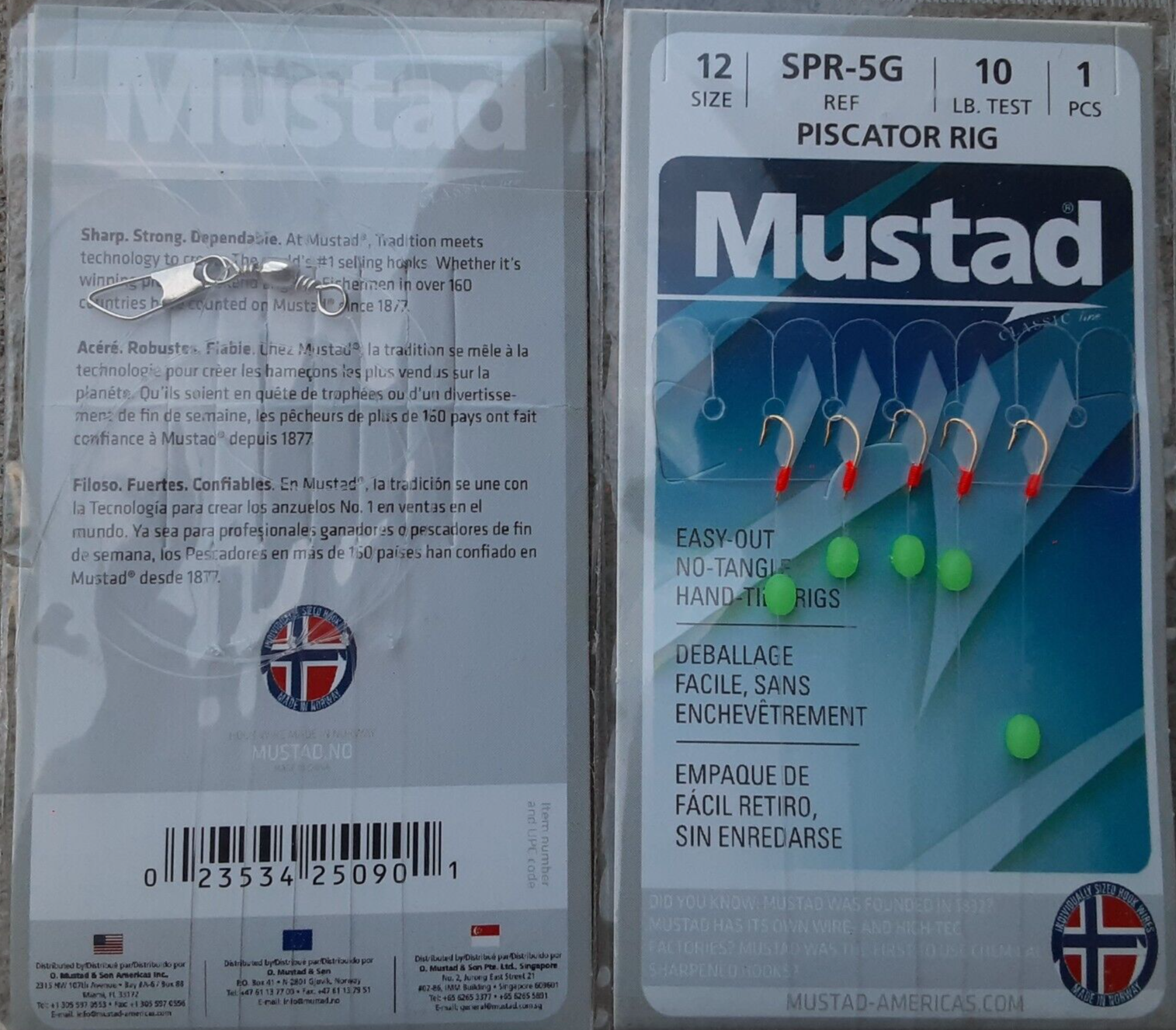 6-pack lot Mustad Piscator Bait Rigs Sabiki Size 12 hook w/ 10 LB Line glow
