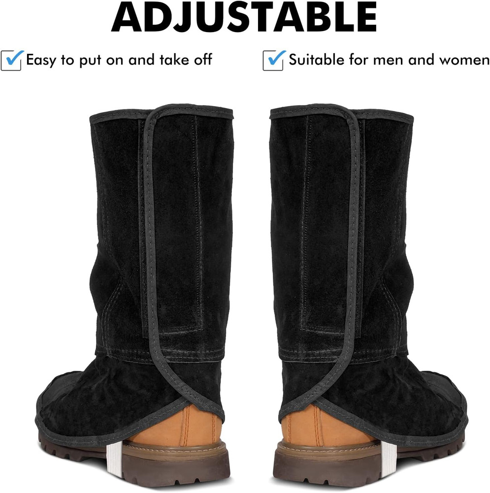 Leather Welding Spats - Flame Resistant Adjustable Boot Protectors