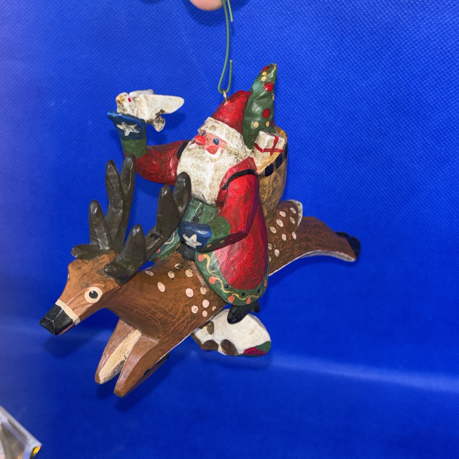Rare Lou Schifferl Santa Riding Reindeer w/ Heart Charm Christmas Ornament 6"