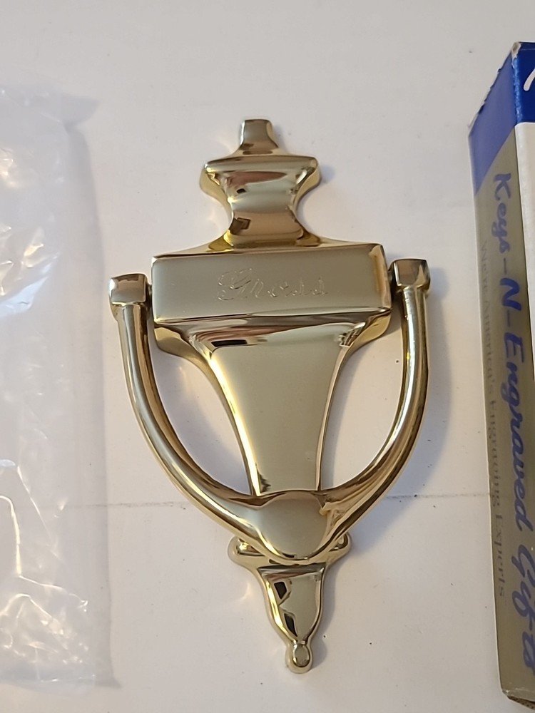Vintage MCM Brass Solid Brass Door Knocker - Engraved