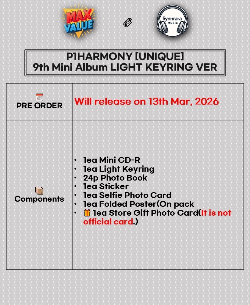 P1HARMONY UNIQUE 9th Mini Album LIGHT KEYRING Ver/Mini CD+Keyring+Book+etc+GIFT
