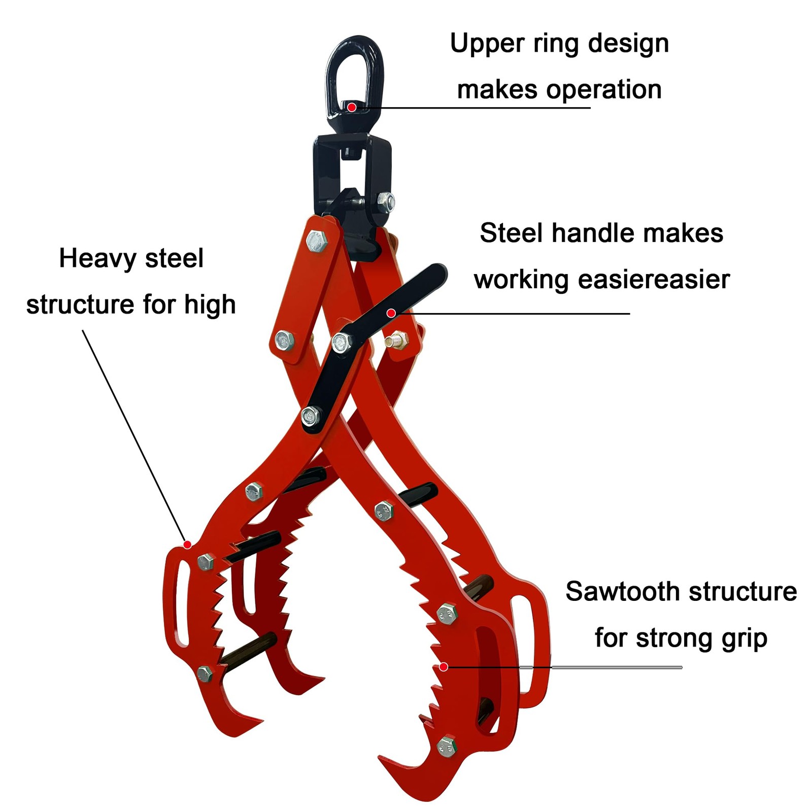 36 inch Log Lifting Tongs Log Grapple 4 Claw Timber Heavy Duty Solid Steel