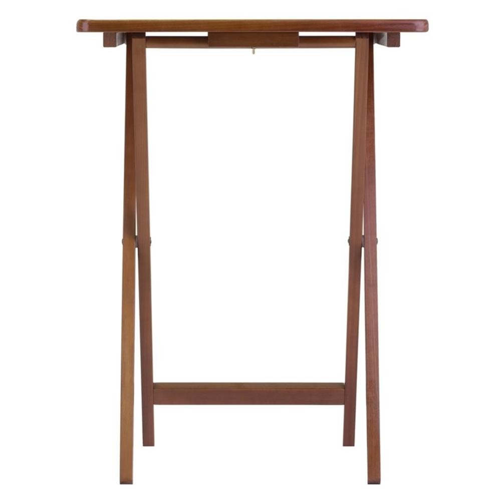 Pemberly Row 5-Piece Transitional Solid Wood Snack Table Set in Walnut