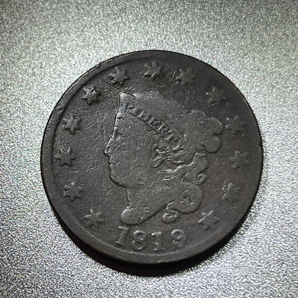 1819/8 Large Cent, Coronet Head, Over-Date