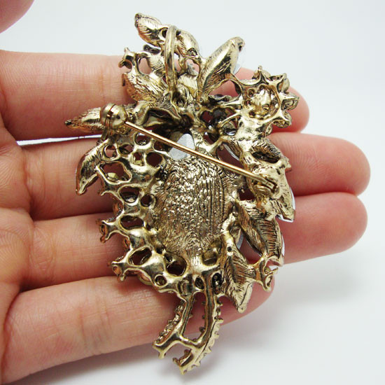 Vintage Style Flower Drop Brooch Pin Purple Rhinestone Crystal Floral Pendant