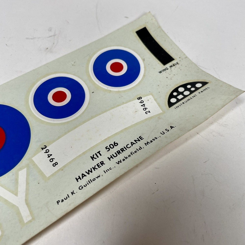 Guillows Hawker Hurricane Decals Kit #506