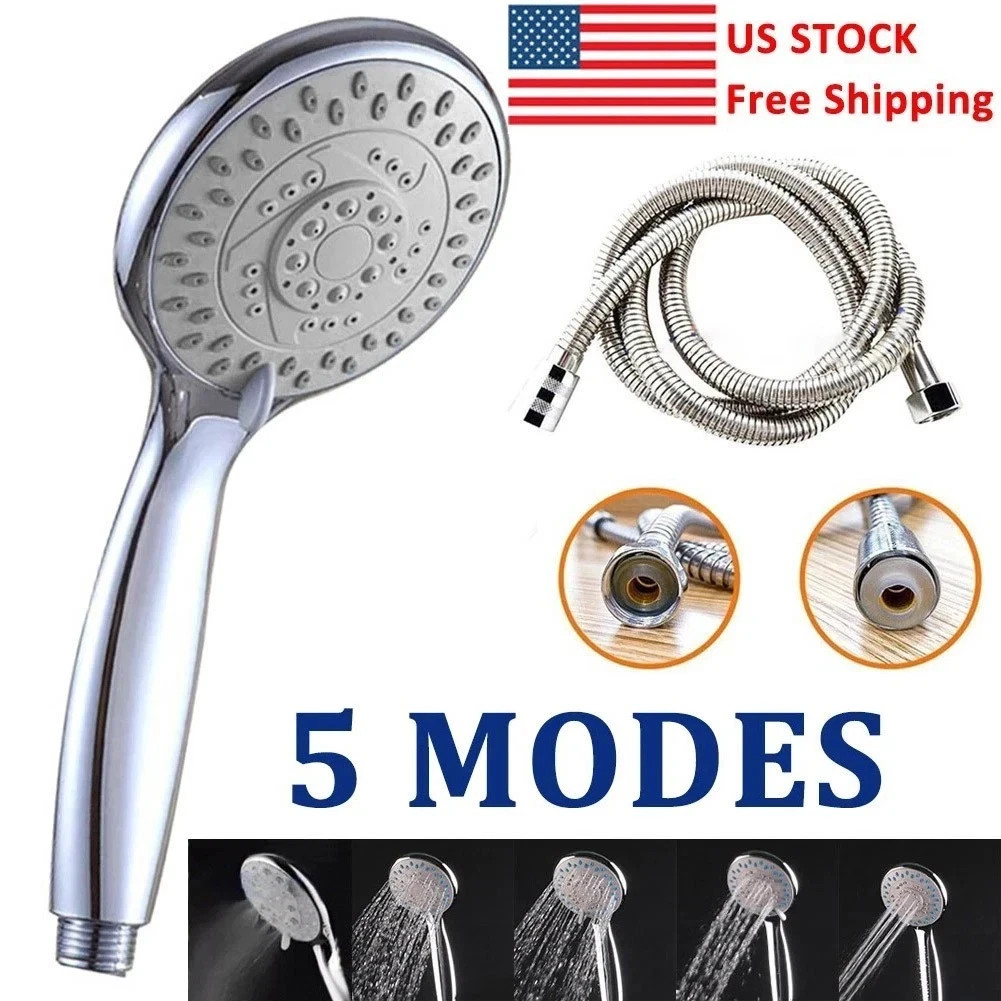 High Pressure Shower Head 5 Settings Handheld Shower Heads Spray With 5 FT Hose