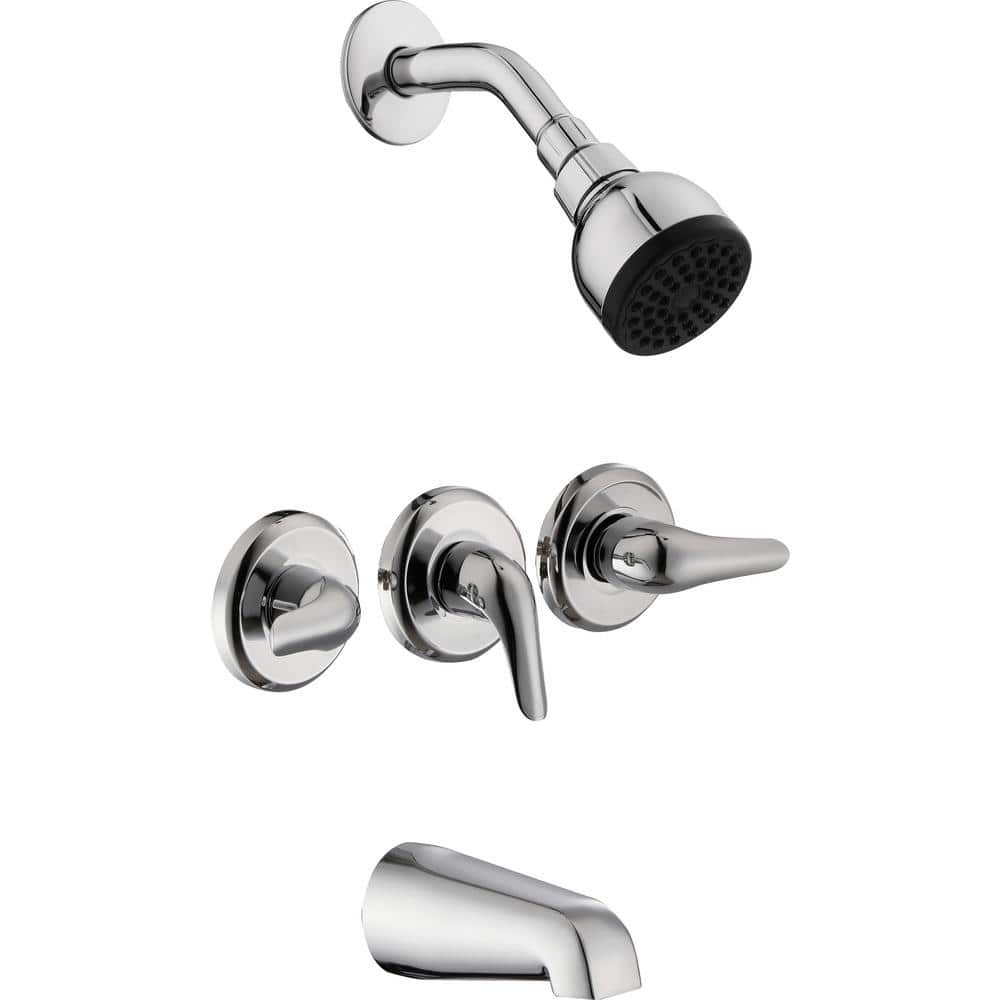 Glacier Bay Aragon 3 Handle 1-Spray Tub and Shower Faucet 1.8 GPM Chrome + Valve