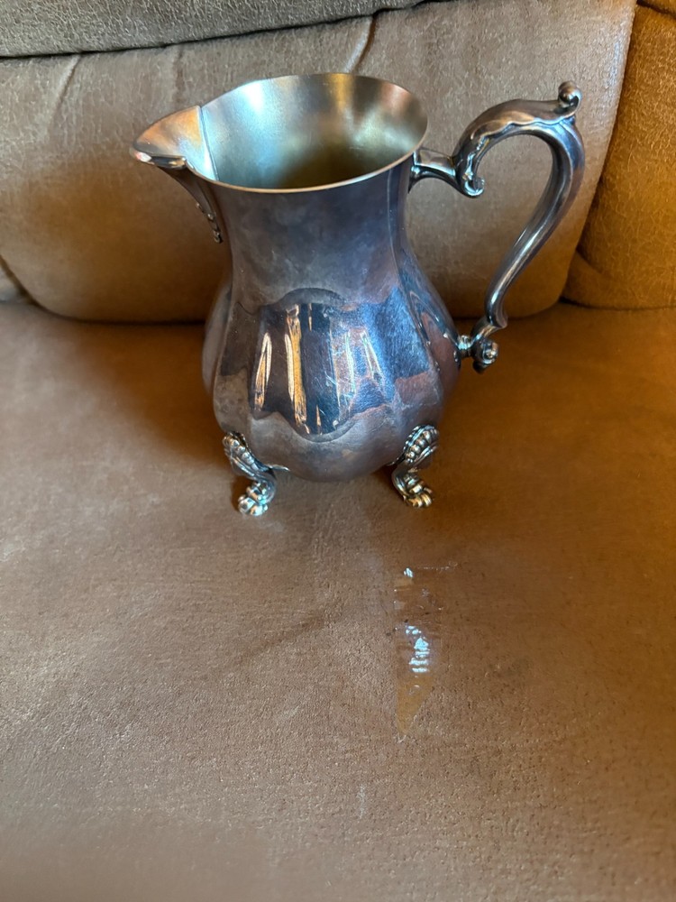 Vintage Silverplate Footed Creamer Pitcher Claw Feet Scroll Handle Decorative