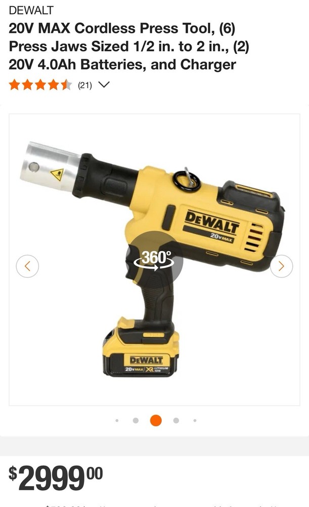 DeWalt Pro press Tool Cordless 1/2” To 2” Jaws