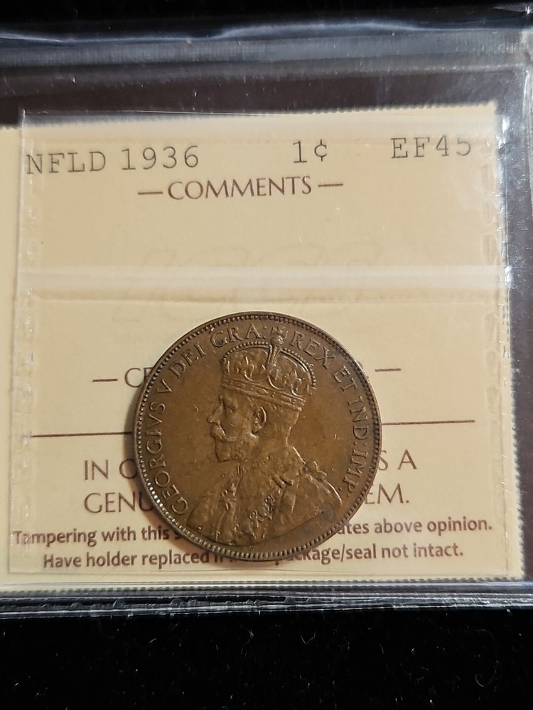 1936 Newfoundland 1c Large Bronze  George V Pre Canada 🇨🇦 ICCS Graded EF45