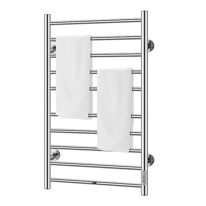 Electric Heated rack towel Warmer 10 Stainless Steel Bars Drying Bathroom silver