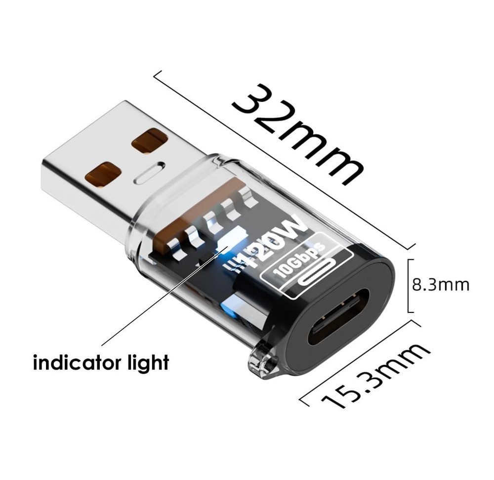 USB to C Adapter (2 Pack), Type C USB-A Adapter, Translucent black