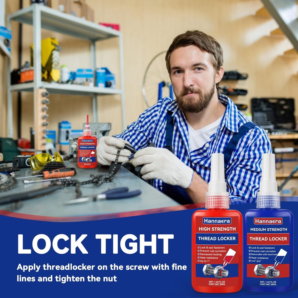 Thread Lock Blue and Red, Threadlocker Medium High Strength, blue