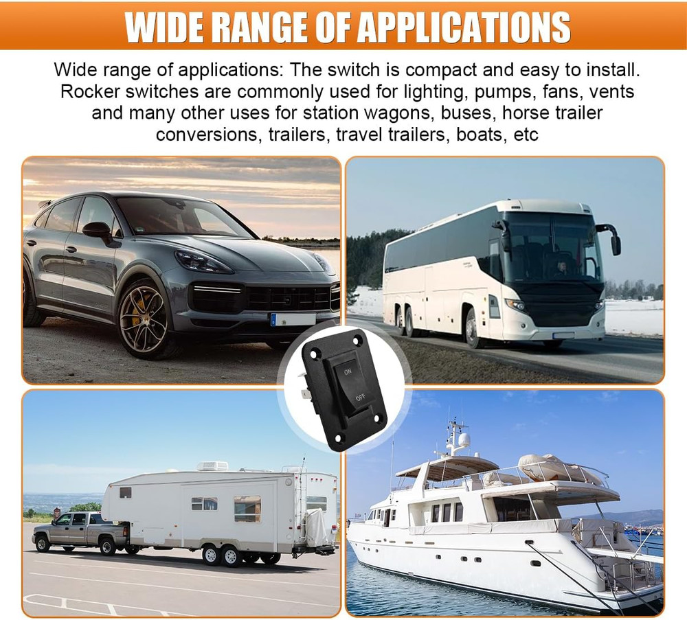 4 Pin Rocker Switch, 12V 20A DPST On-Off Switch Panel, Momentary Toggle Switch w