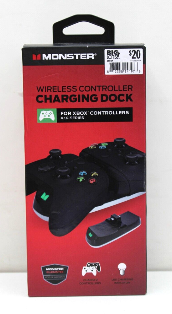 Monster Wireless Controller Charging Dock for Xbox X-Series Controllers. NEW