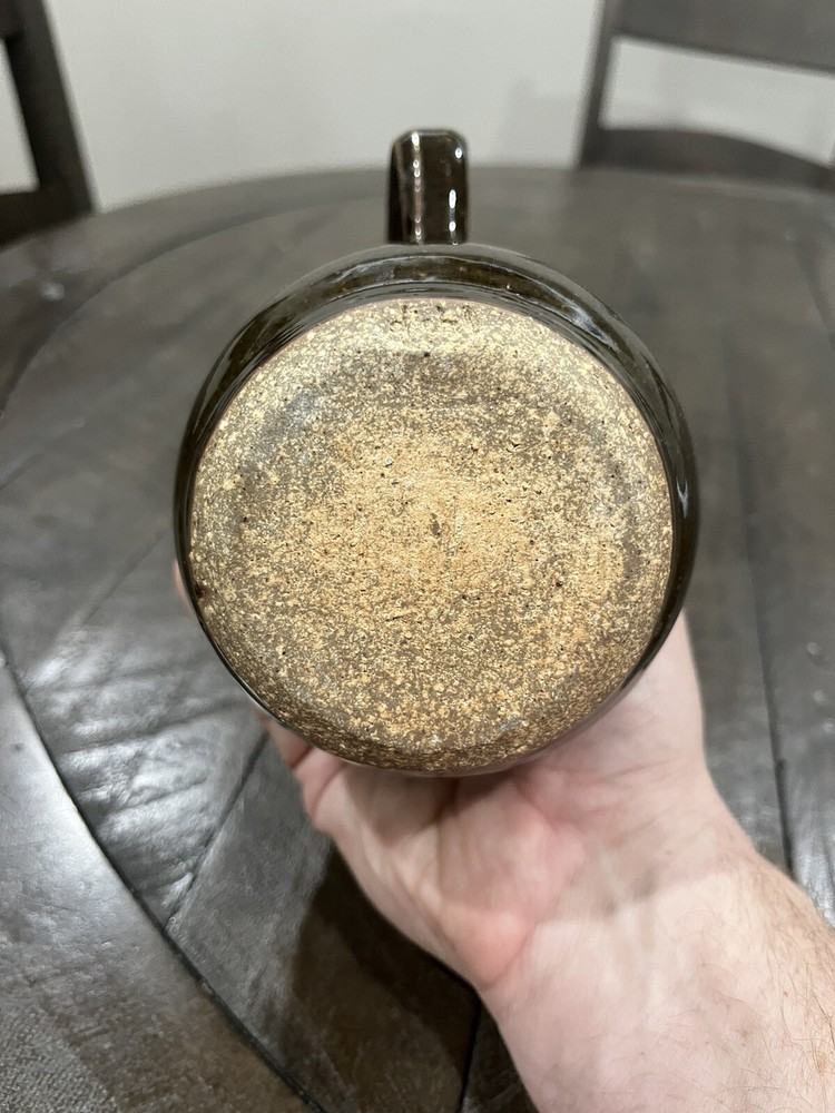 Duel Art Pottery Brown Pitcher Glazed Zigzag Design Studio Handmade Signed