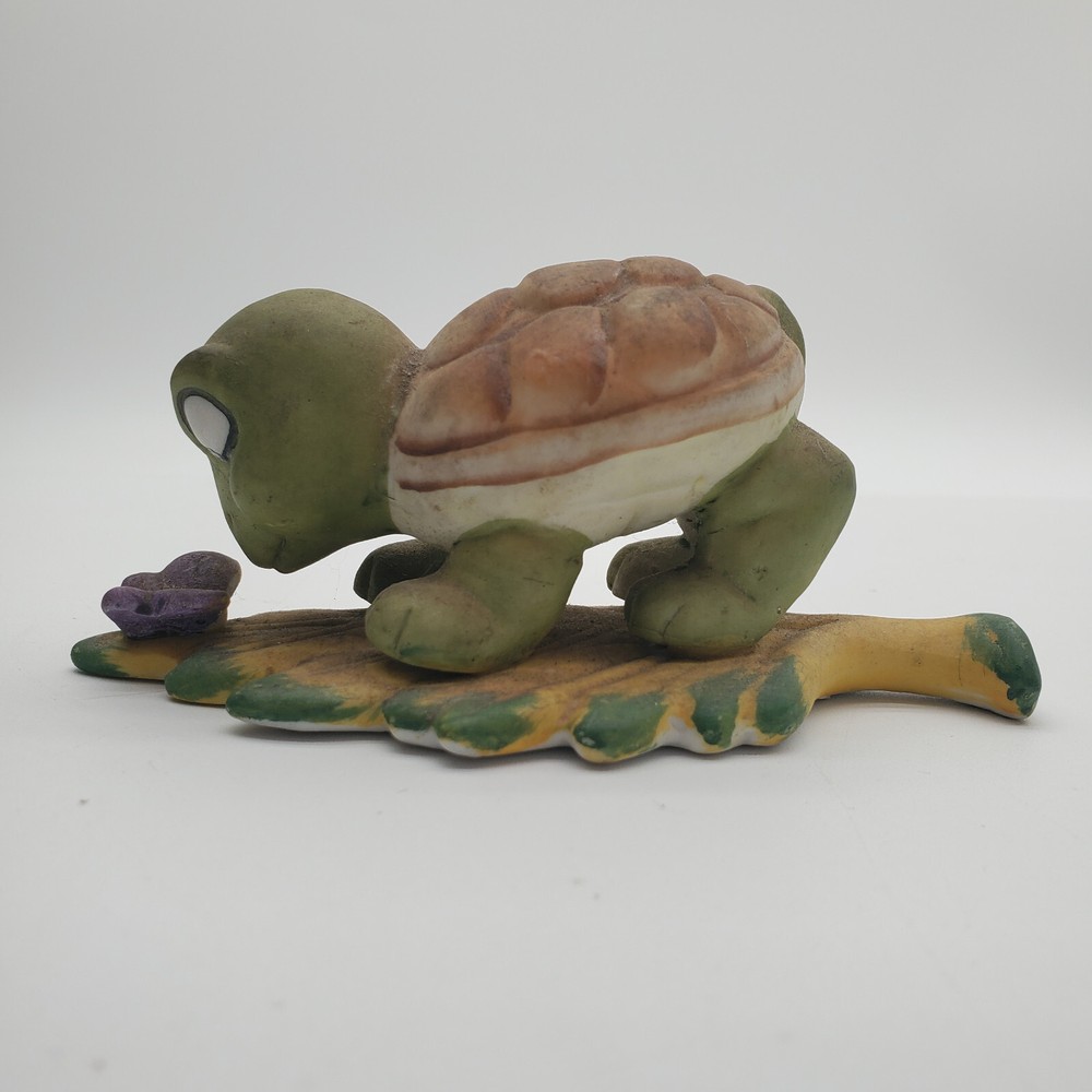 Ceramic Turtle with Butterfly on Leaf Figurine
