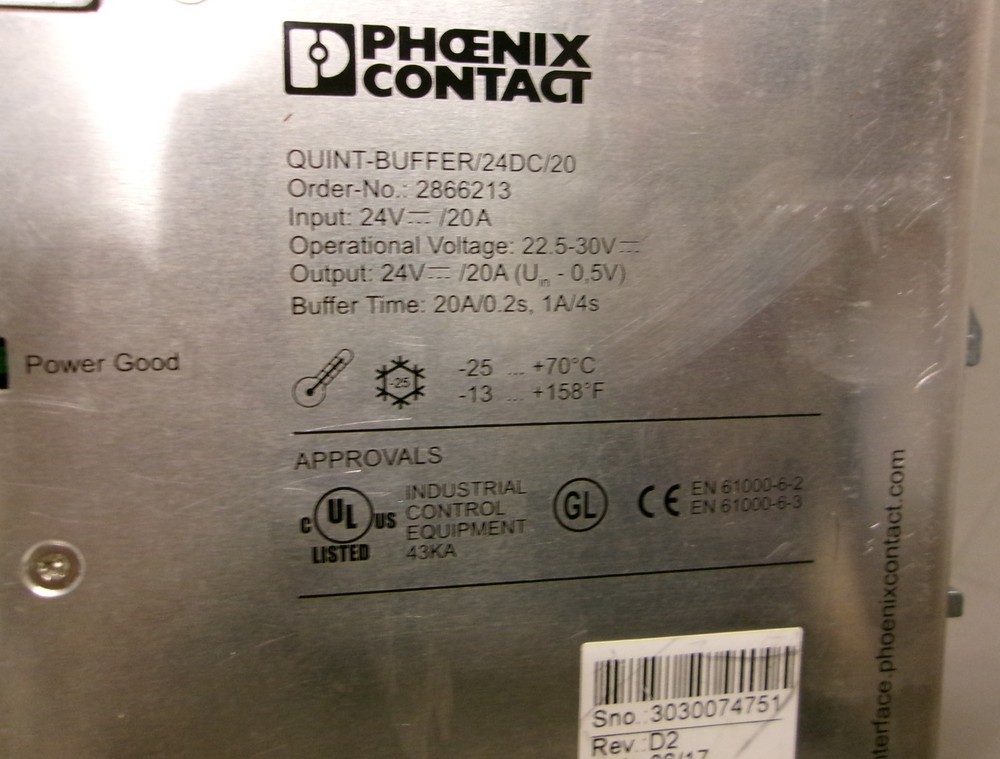 Phoenix Contact QUINT-BUFFER/24DC/20 24VDC 20A Buffer Module – Pack of 2