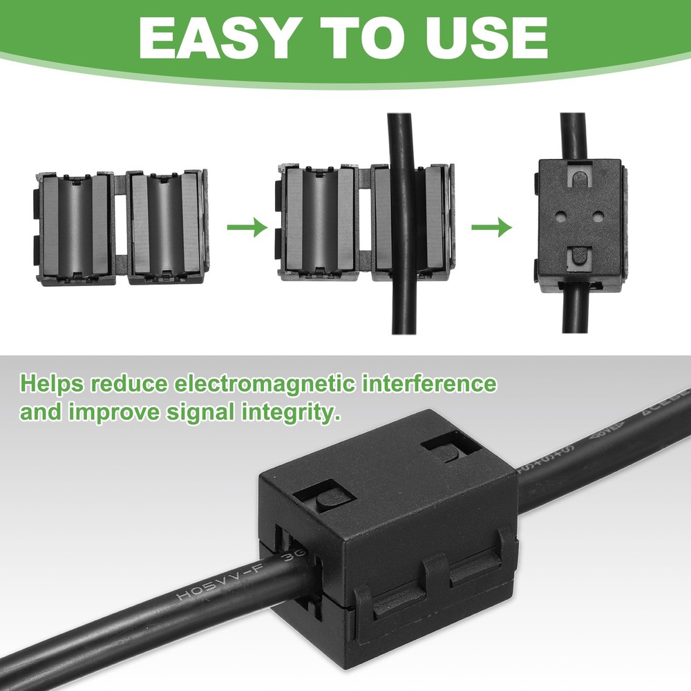 19mm Clip-on Ferrite Ring Core Square for Cable, Black Enhanced 1pcs