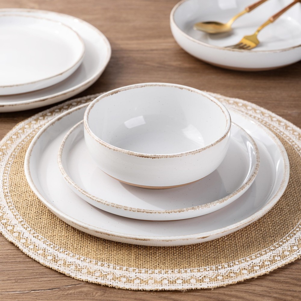 AmorArc Ceramic Dinnerware Sets for 4, 12 Pieces For 4(12Pcs), White