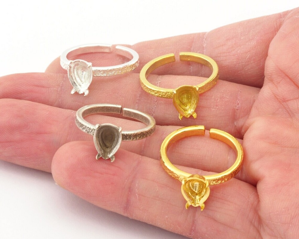 Pear Textured Ring Prong Base Blank Textured Cup Bezel Adjustable brass 4570