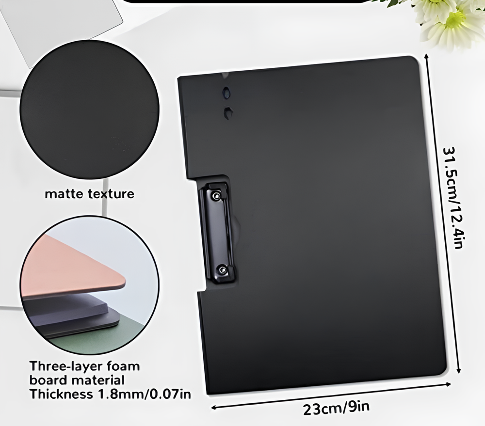 4 Pcs Black Foldable Plastic Clipboard Horizontal Opening, with Protective Cover