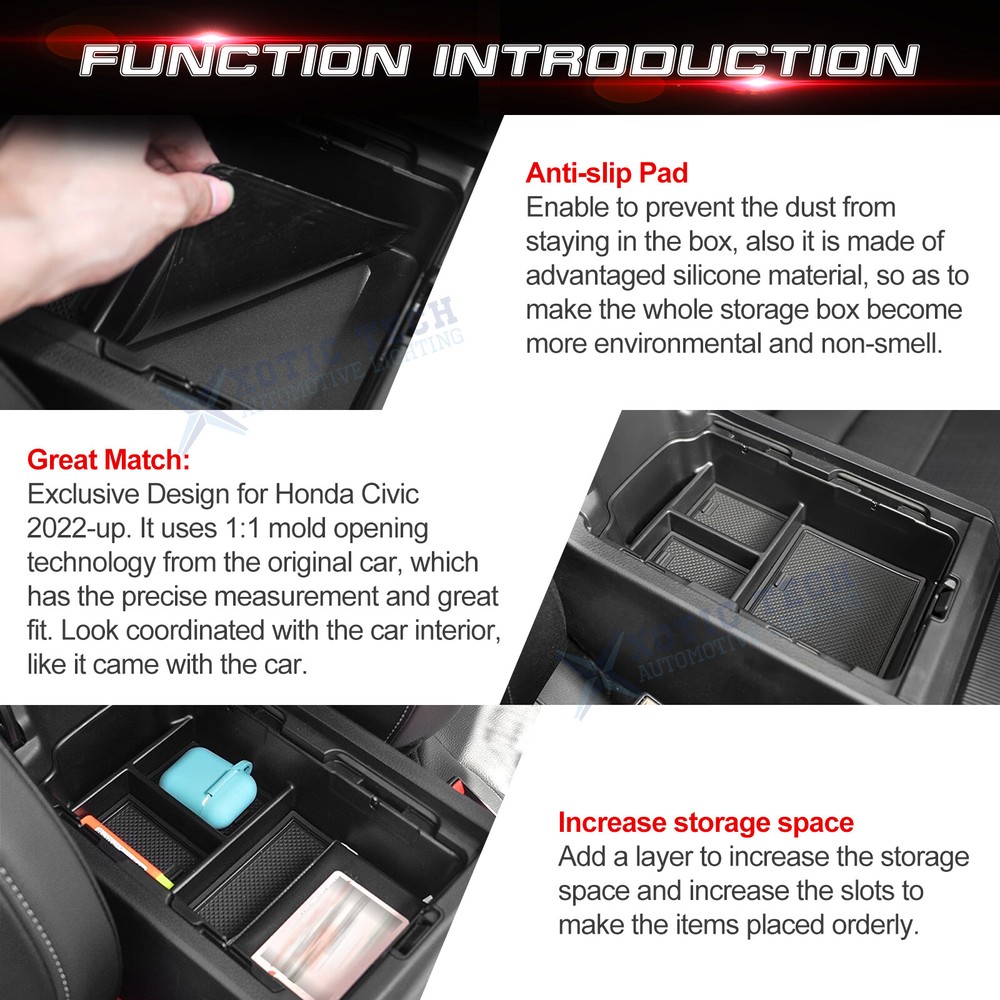Center Console Insert Tray Armrest Box Storage Organizer For Honda Civic 2022-up