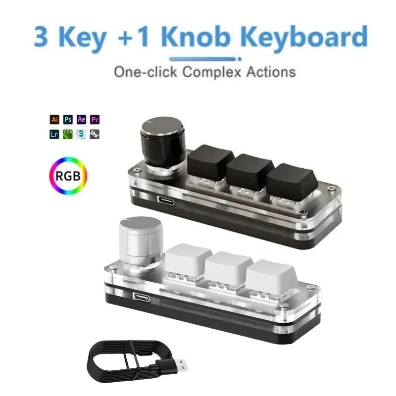 Mini RGB Mechanical Keyboard 3 Keys 1 Knob Macro Programmable Gaming Keypad