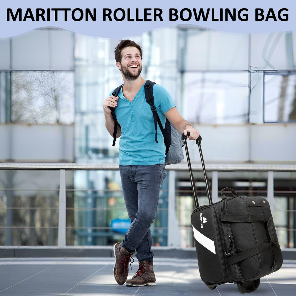 Bowling Bag with Wheels Double Roller 2 Ball Bowling Separate Shoe Compartment a