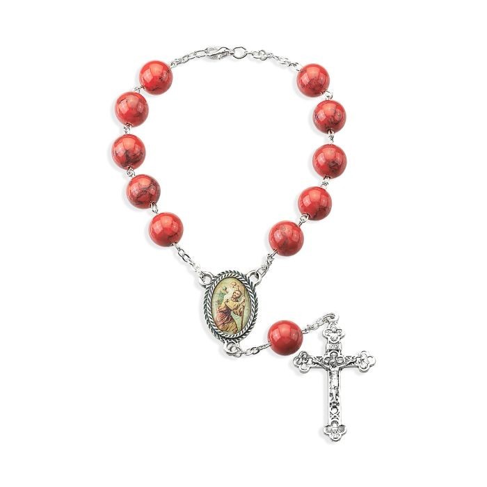 St. Christopher Rose 10mm Glass Bead Auto Rosary A48RO/620