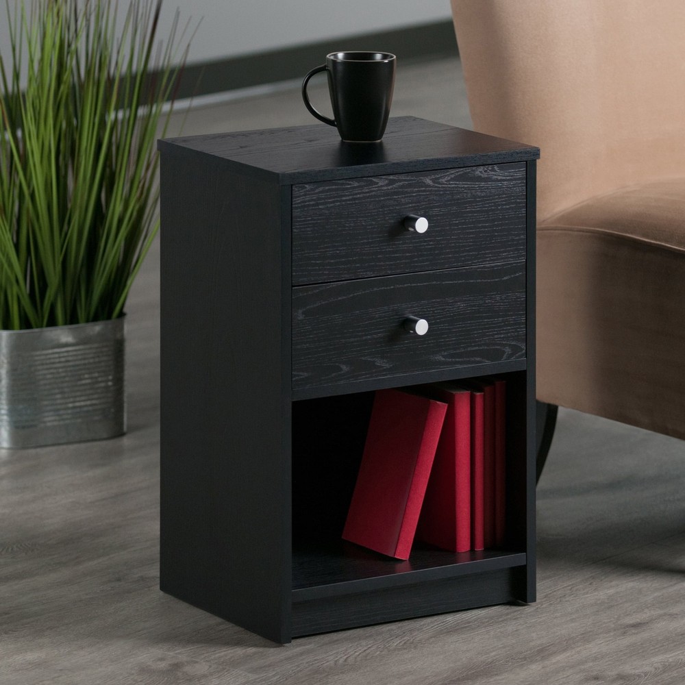 2 - Drawer Accent Table, Nightstand, Black Finish