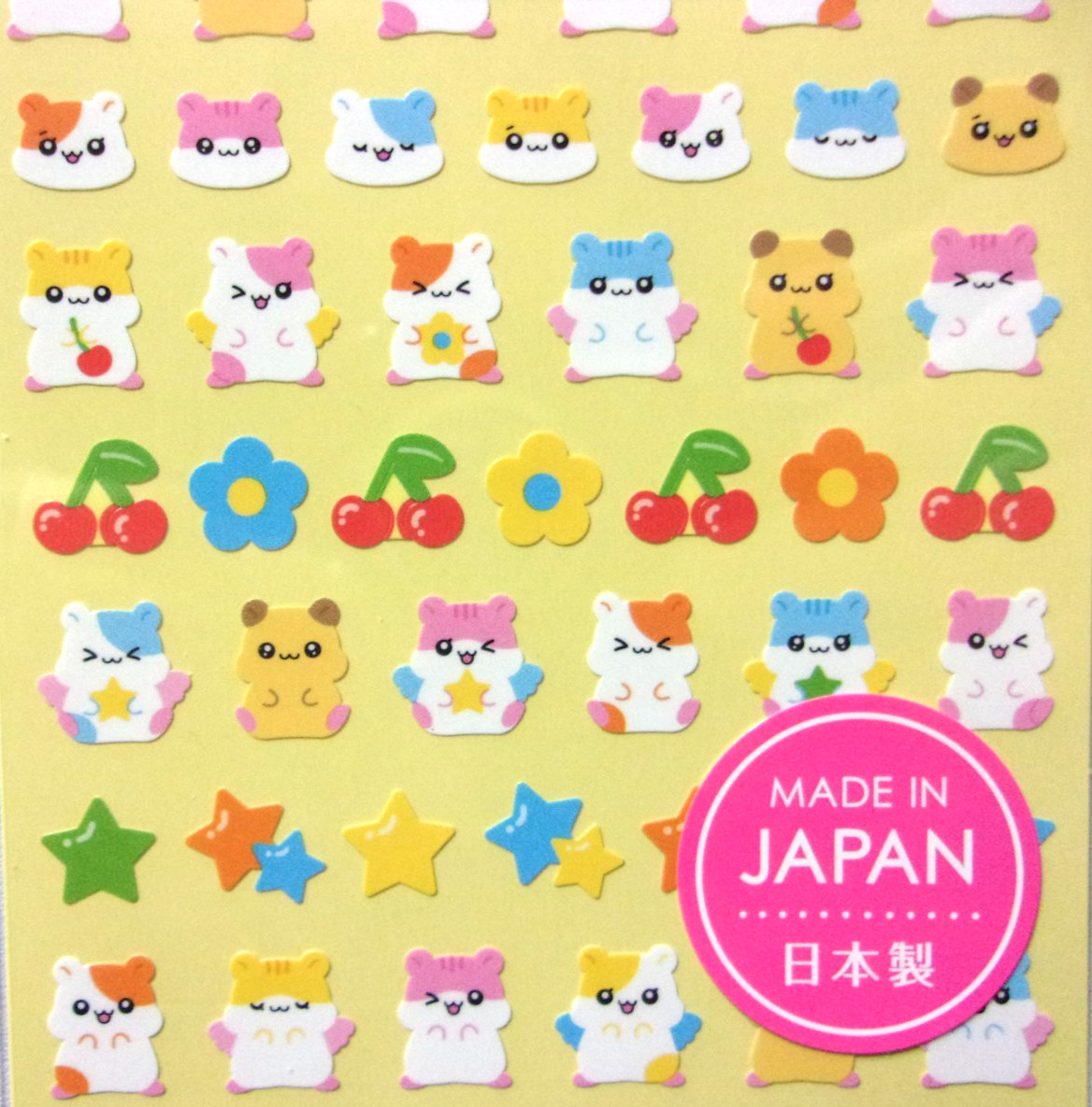 GAIA Hamster Angel Sticker Sheet Made in Japan Flower Cherry Star