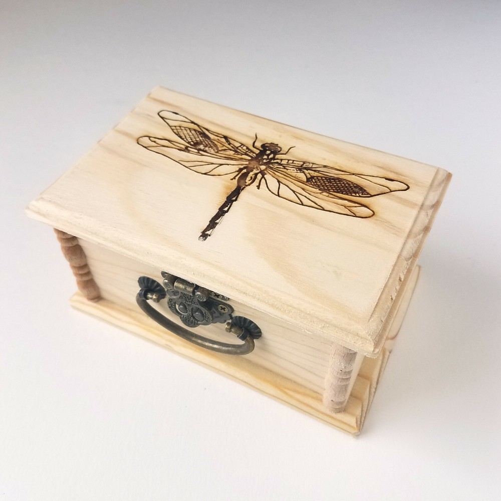 Dragonfly Latched Wooden Box, Free Engraved Personalization, Small Keepsake Box