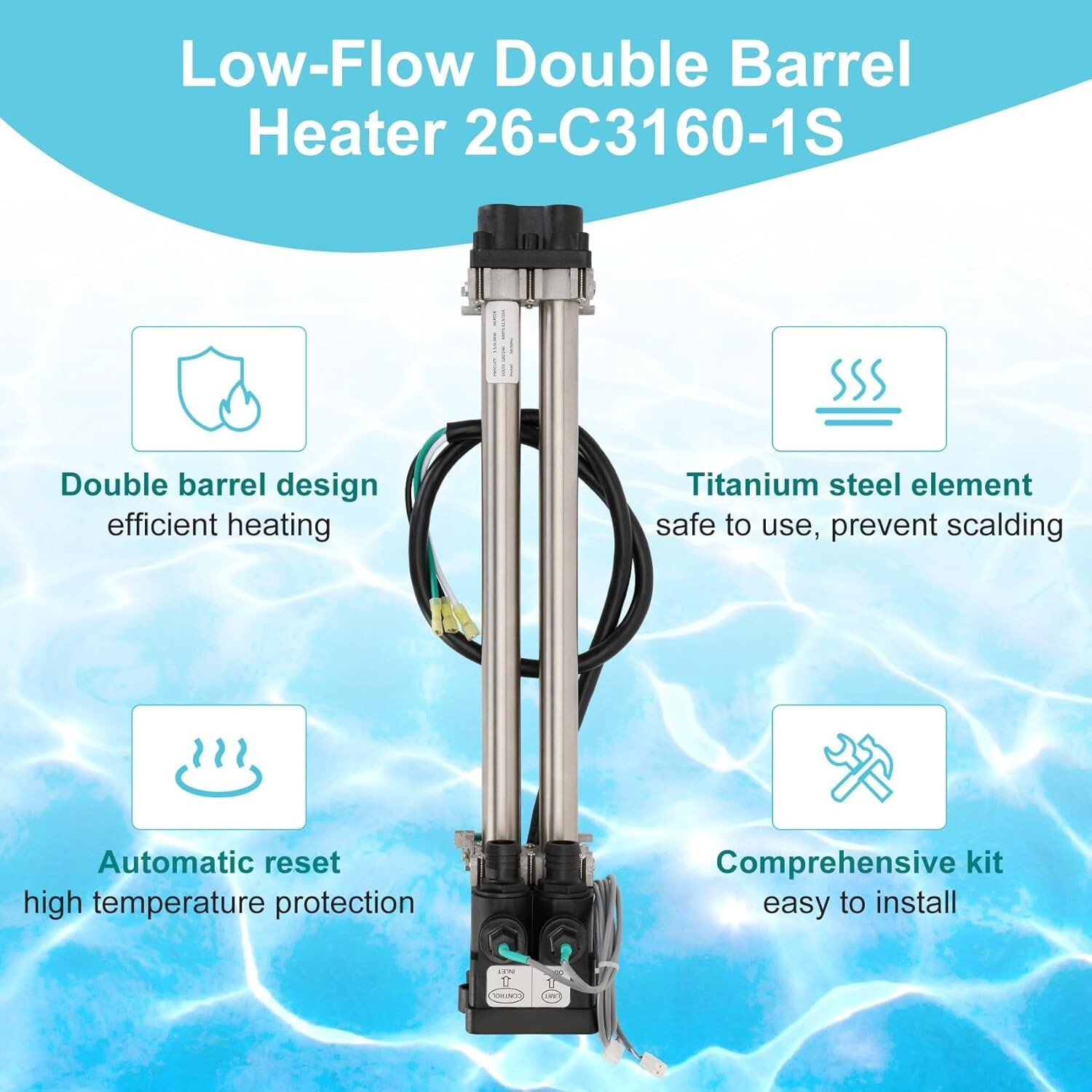 Double-Barrel Low-Flow Heater with Sensors Fits 1995+Hot Spring/Watkins 6kw 240v