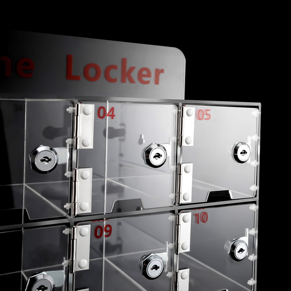 Clear Acrylic Cellphone Locker Rectangular Cell Phone Storage Box with Keys