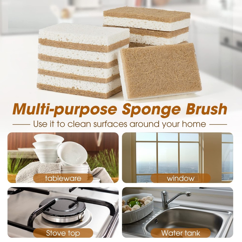 GREENTH PRO 10 Pack Nature Dish Sponge - Natural Kitchen - Coconut...