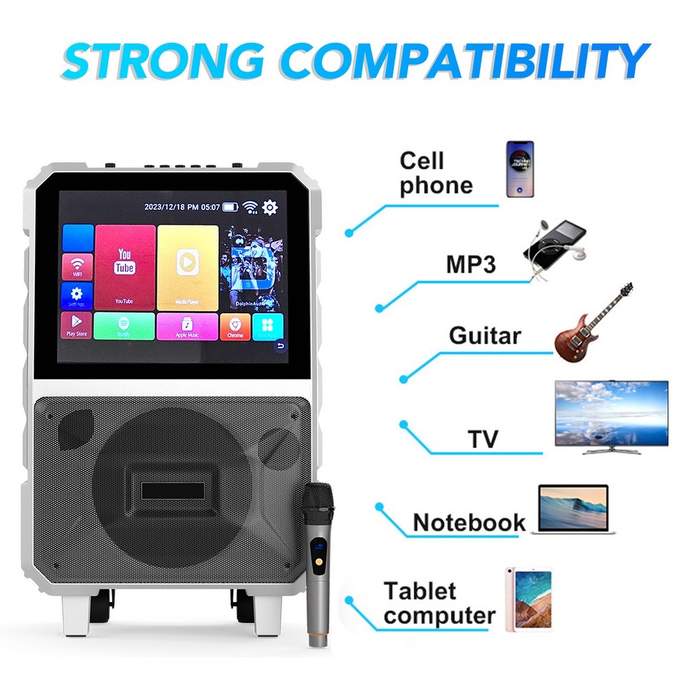 8" Karaoke Machine Bluetooth Speaker Lyrics Display Screen Wireless Mic DJ USB
