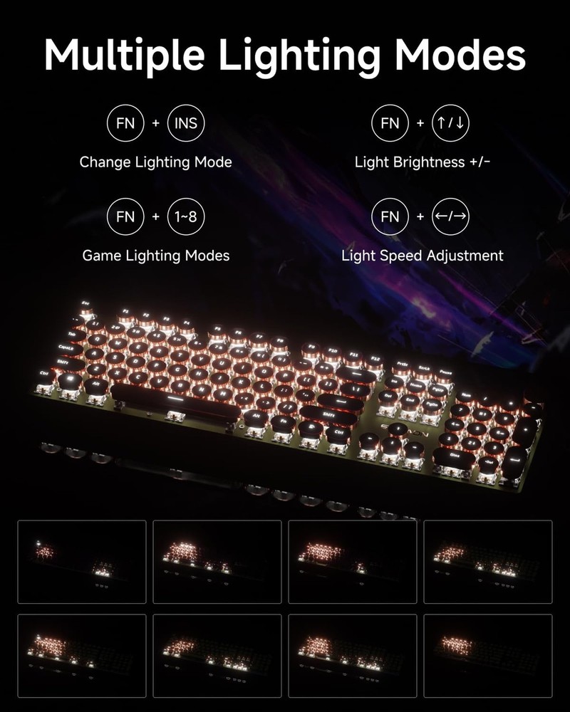 SEUNKWANG EWEADN Typewriter Style Mechanical Keyboard, Wired Typewriter Keybo...