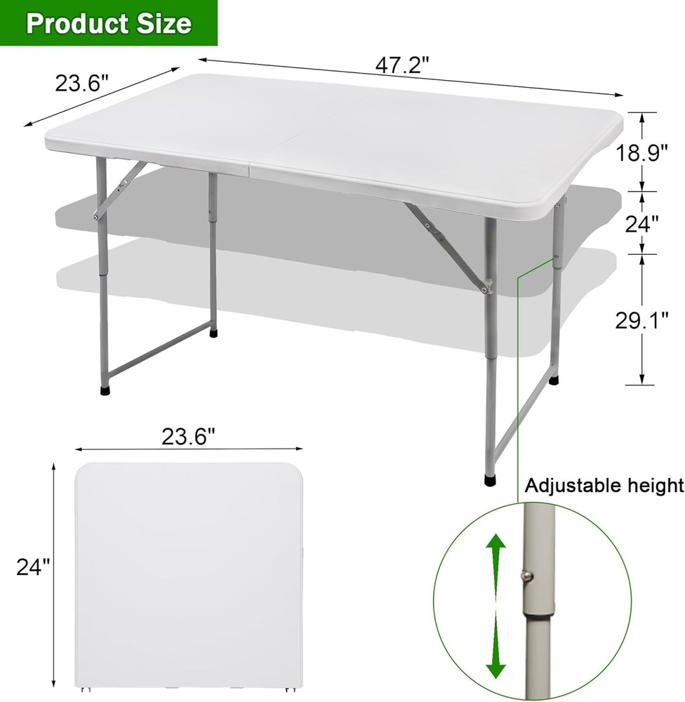 4ft Folding Utility Table - Portable, Adjustable Height for Dining & Picnics