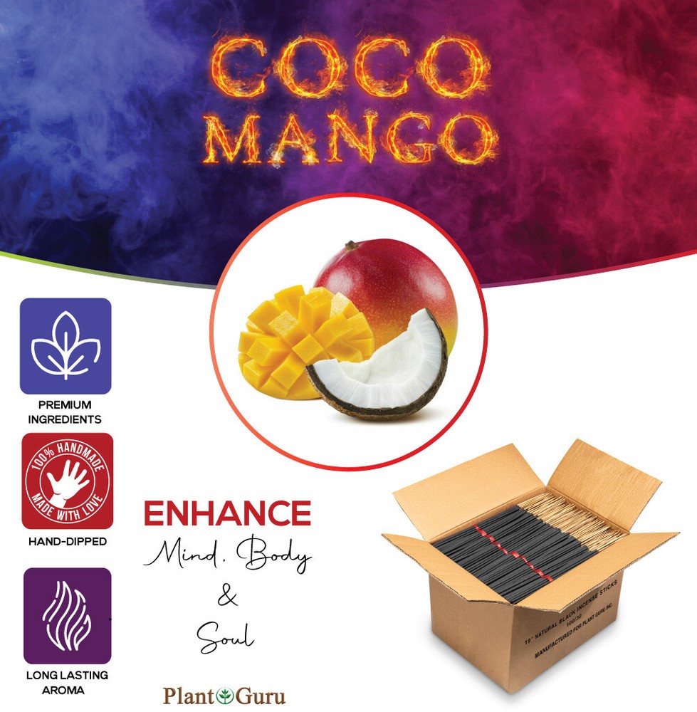 COCO MANGO Incense Sticks 19" Jumbo Extra Large Bulk Handmade Hand Dipped