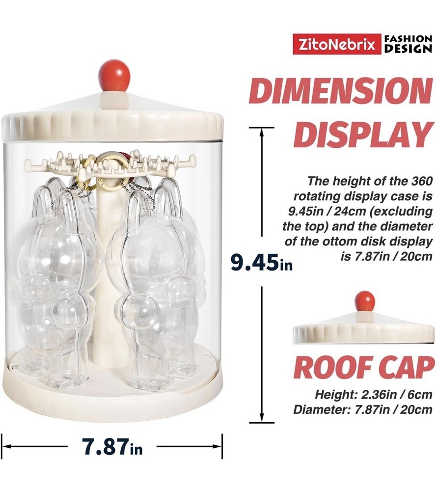 360° Rotating Display Case for 6" Doll Keychains – Stackable Clear Dustproof