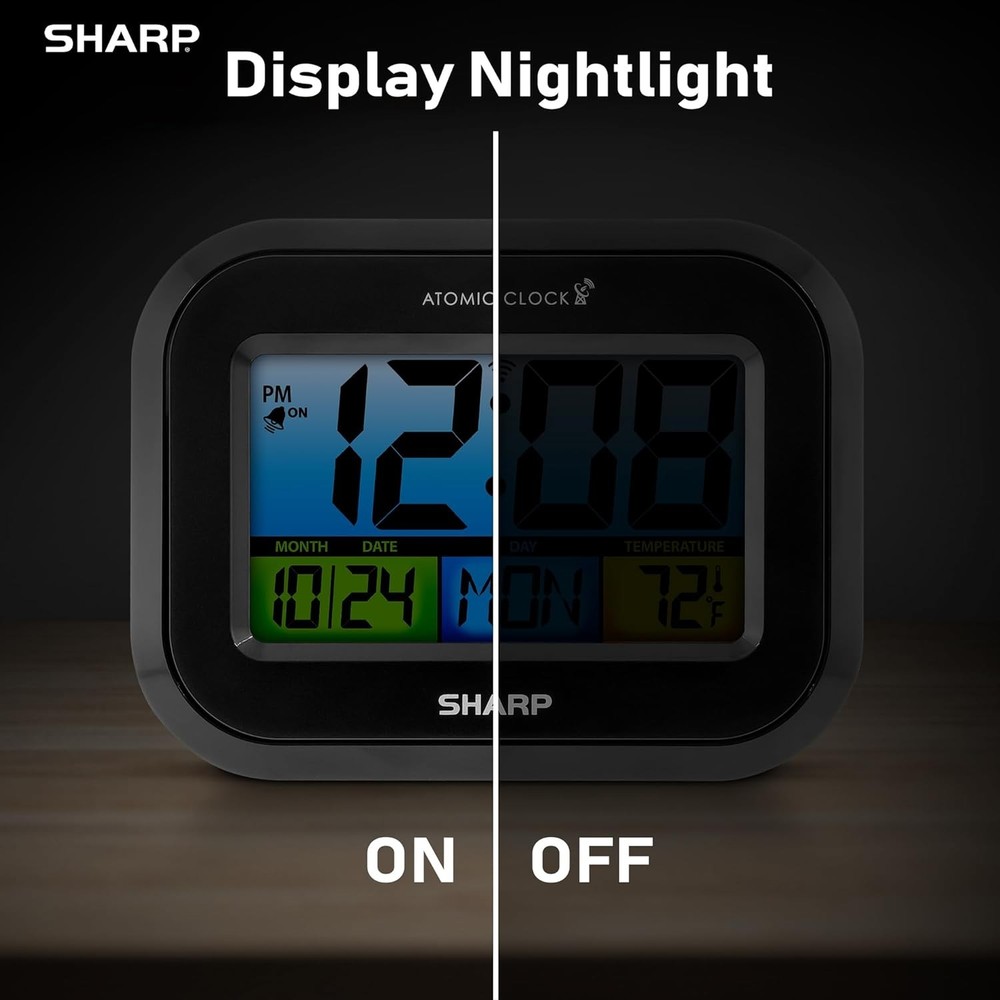 Digital Alarm Clock with LCD Display – Always-On Backlight, Adjustable Black