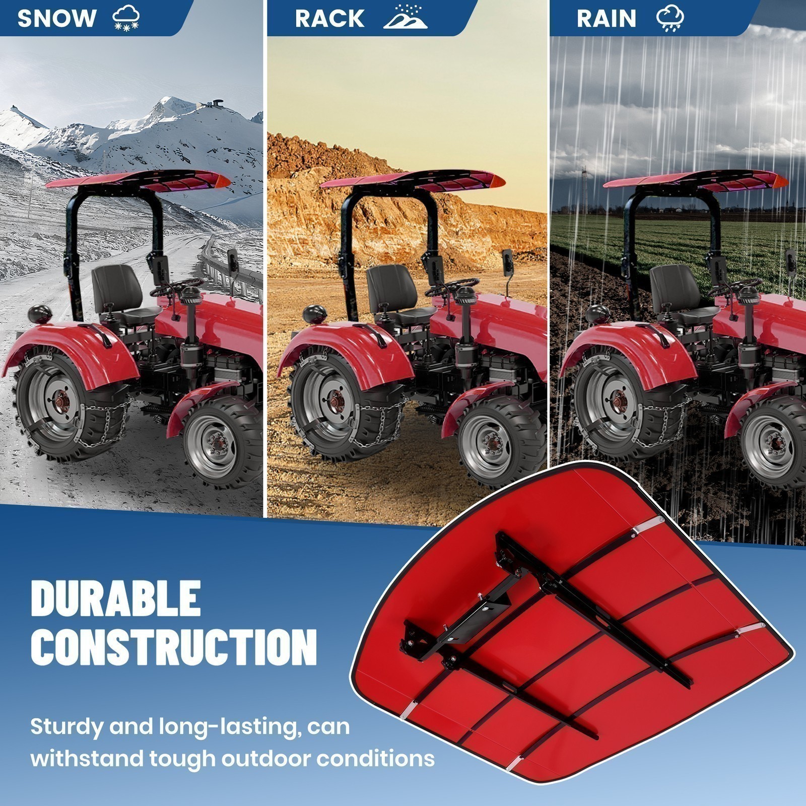 Sun Shield Tuff Top Tractor Canopy For 2" x 2" or 2" x 3" ROPS 48" X 52" Red NEW
