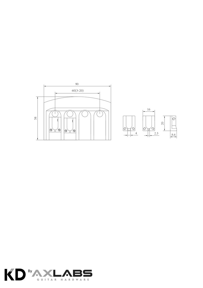 KD By AxLabs Gravity Saddle Bass Bridge, 4-String - Satin Chrome