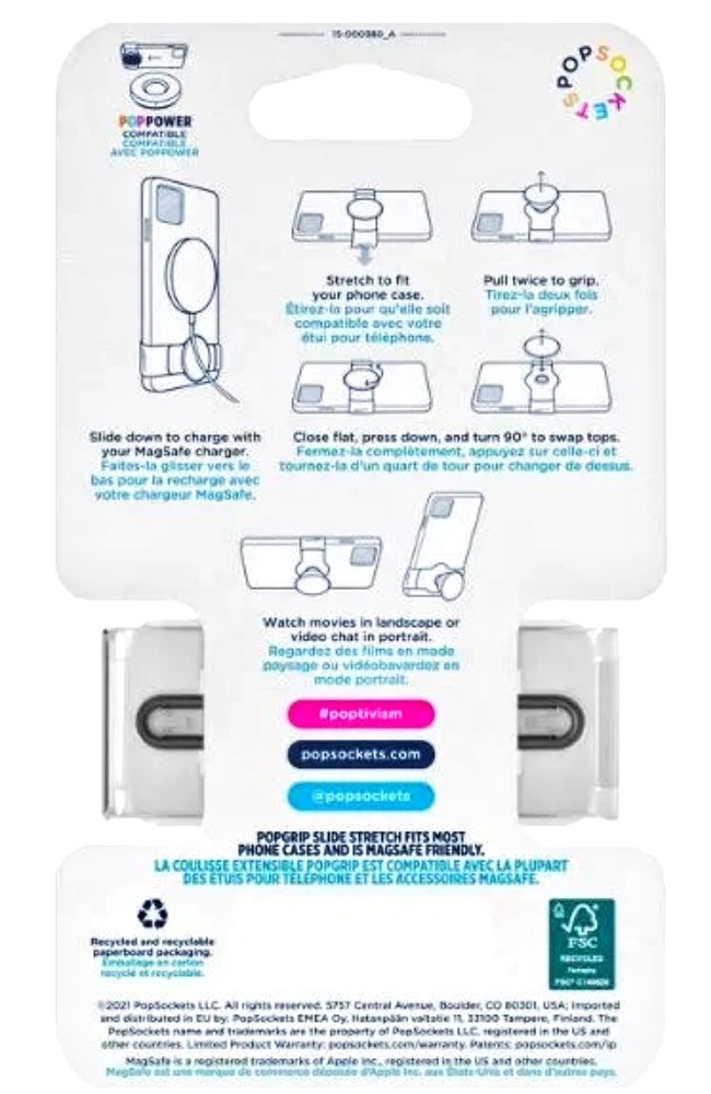 PopSockets PopGrip Slide Stretch Clear Translucent Phone Grip Pop Socket