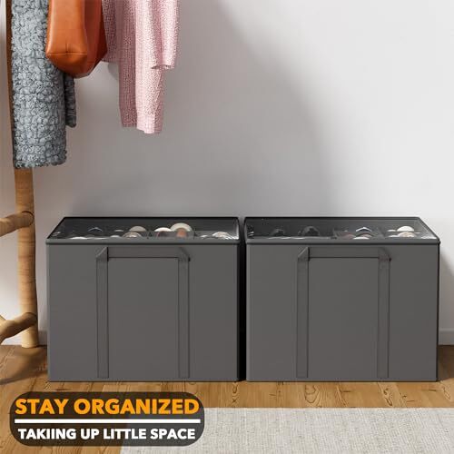 Shoe Organizer for Closet, 2 Pack Foldable Shoe Storage Containers Grey