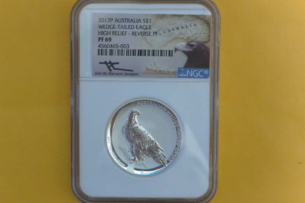 2017P Australia NGC PF69 Wedge-Tailed Eagle High Relief Reverse Mercanti Signed