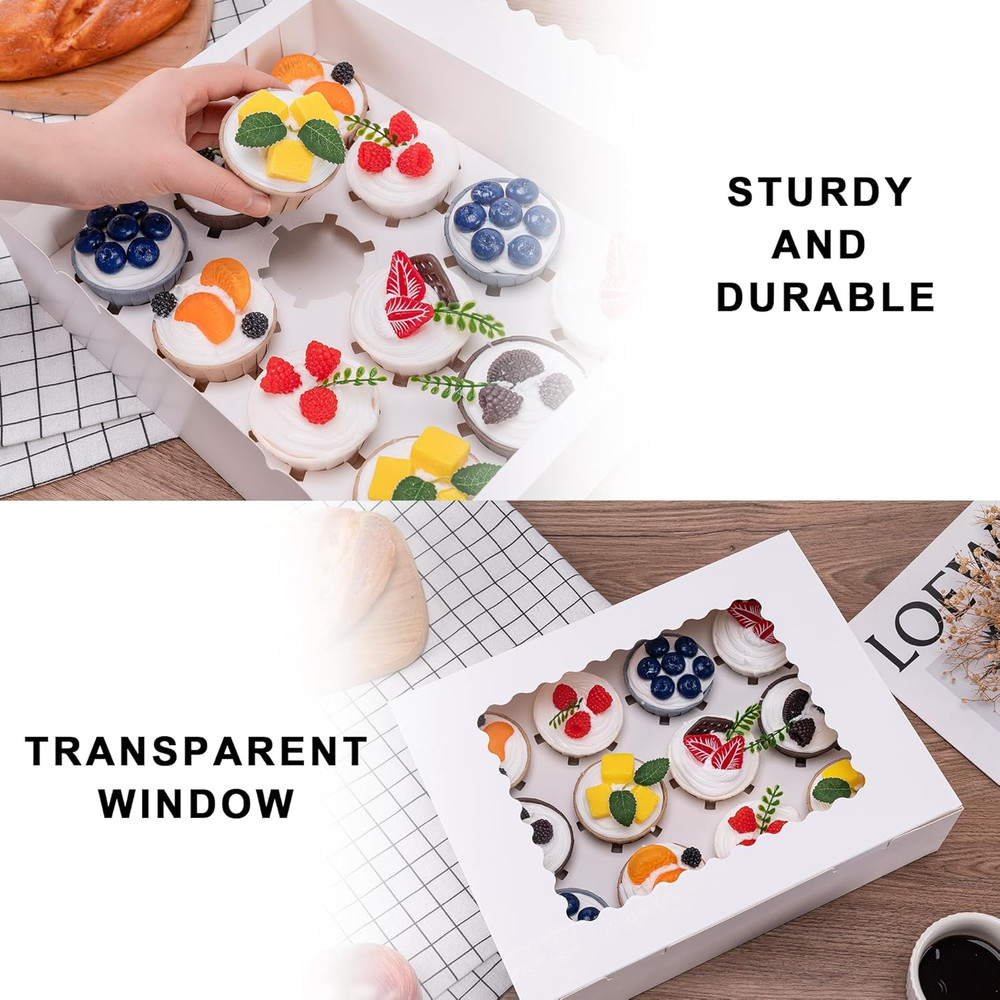 6PCS Cupcake Boxes - Hold 12 Count Cupcake Containers with Window, Grade Cupcak