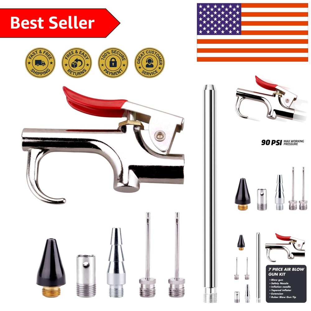 Compact 7-Piece Air Compressor Tool Kit - 5 Nozzles, Lightweight Steel Design